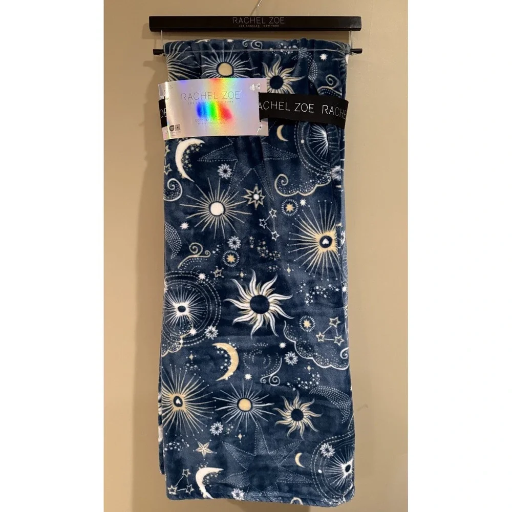 Rachel Zoe Celestial Stars Moon Throw Blanket Microfleece Blue 60x70 Oversize